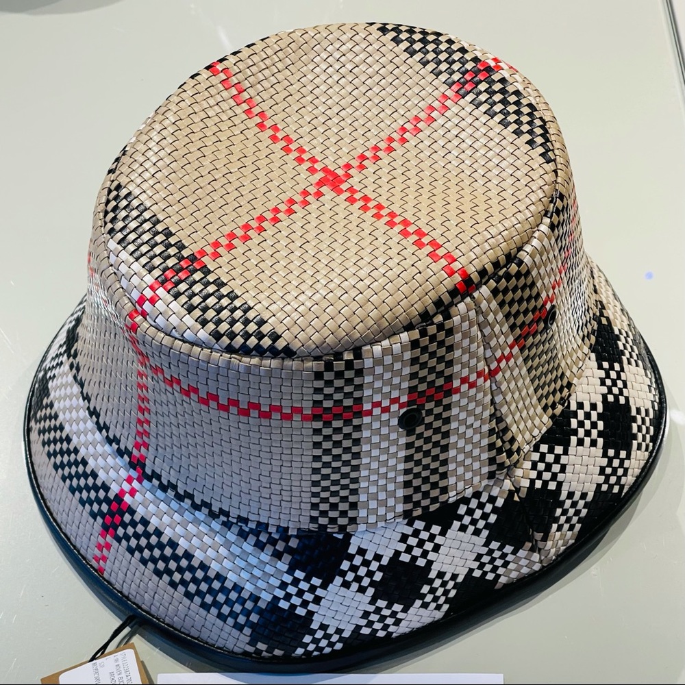 Burberry Check Woven Leather Bucket Hat